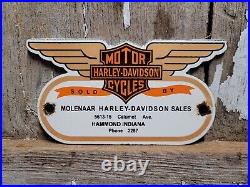 Vintage Harley Davison Porcelain Sign Old Molenaar Motorcycle Indiana Dealer Oil