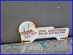 Vintage Hawaii Porcelain Sign Topper Roller Skating Rink CIVIC Gas Oil Service