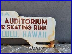 Vintage Hawaii Porcelain Sign Topper Roller Skating Rink CIVIC Gas Oil Service