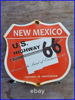 Vintage Highway 66 Association Porcelain Sign Old New Mexico Gas Oil Roadway