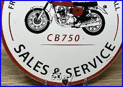 Vintage Honda Motorcycle Porcelain Sign Gas Oil Garage Repair Sales Service 750