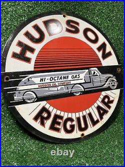 Vintage Hudson Porcelain Sign Gas Pump Plate Motor Oil Advertising Train Auto