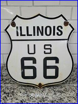 Vintage Illinois Route 66 Porcelain Sign Us Highway Transit Road Shield Gas Oil