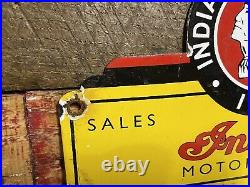 Vintage Indian Motorcycle Porcelain Sign Dealer Sales Gas Oil Service Wings 10