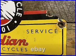 Vintage Indian Motorcycle Porcelain Sign Dealer Sales Gas Oil Service Wings 10