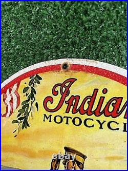 Vintage Indian Motorcycle Porcelain Sign Dealer Sales Gas Station Oil Service