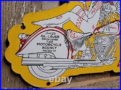 Vintage Indian Motorcycles Porcelain Sign 24 Gas Oil Sales Service Lauer Biker