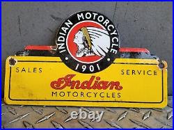 Vintage Indian Motorcycles Porcelain Sign Dealer Sales Service Dept Lube Gas Oil
