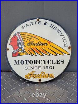 Vintage Indian Motorcycles Porcelain Sign Gas Oil Sales Service Garage Dealer