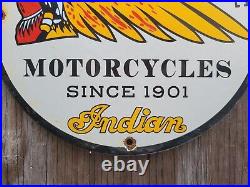 Vintage Indian Motorcycles Porcelain Sign Gas Oil Sales Service Garage Dealer