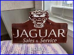 Vintage Jaguar Sales Porcelain Sign Car Gas Truck Gasoline Oil