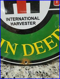 Vintage John Deere Porcelain Sign Intl Harvester Farm Tractor Corn Cow Oil Gas