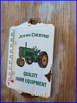 Vintage John Deere Porcelain Thermometer Sign Farm Equipment Tractor Barn Corn