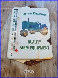 Vintage John Deere Porcelain Thermometer Sign Farm Equipment Tractor Barn Corn