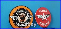 Vintage Johnson Gasoline & Flying A Gas Porcelain Topper Automobile Plate Sign