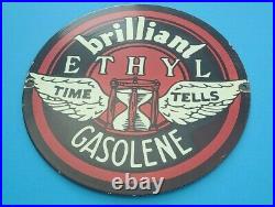 Vintage Johnson Gasoline Porcelain Gas Oil Service Station Pump Plate Ethyl Sign