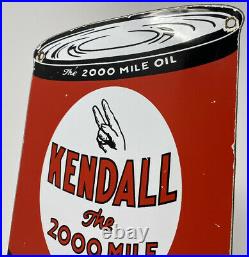 Vintage Kendall 2000 Mile Motor Oil Can Porcelain Sign Gas Station Pump Plate