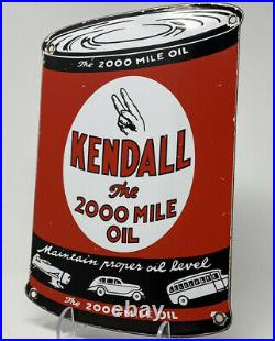Vintage Kendall 2000 Mile Motor Oil Can Porcelain Sign Gas Station Pump Plate