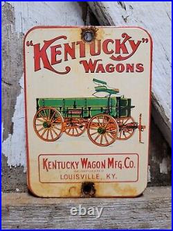 Vintage Kentucky Wagon Porcelain Sign Gas Oil Louisville Manufacturer Western Us