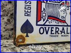 Vintage King Kard Overalls Porcelain Sign Union Clothing Labor Worker Gas & Oil