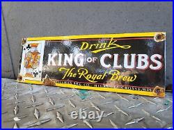 Vintage King Of Clubs Porcelain Sign Beverage Beer Soda Brew Cola Gas Oil Bar