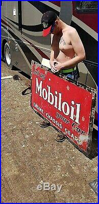 Vintage LG Porcelain Mobil Oil Gas Grease Gasoline Sign Mobiloil 60X36