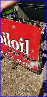 Vintage LG Porcelain Mobil Oil Gas Grease Gasoline Sign Mobiloil 60X36