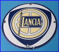 Vintage Lancia Porcelain Gas Automobile Sales & Service Dealer Pump Plate Sign