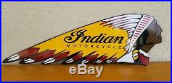 Vintage Large Indian head Motor Cycle Porcelain Dealership Advertising Sign