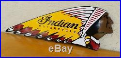 Vintage Large Indian head Motor Cycle Porcelain Dealership Advertising Sign