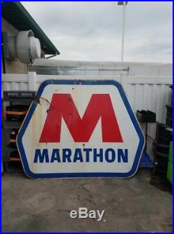 Vintage Large Porcelain Double Sided Marathon Oil Gas Station Advertising Sign