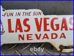 Vintage Las Vegas Porcelain Sign Rodeo Nevada Casino Gambling Gas Oil Tag Topper