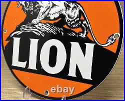 Vintage Lion Gasoline Porcelain Sign Gas Station Pump Plate Motor Oil Lubester