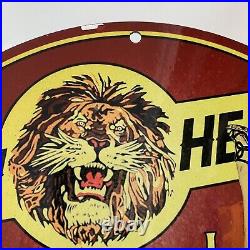 Vintage Lion Head Porcelain Motor Oil Lube Service Station Gasoline Metal Sign
