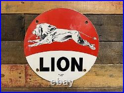 Vintage Lion Porcelain Sign Gas & Oil Repair Garage Mechanic Advertising Lube