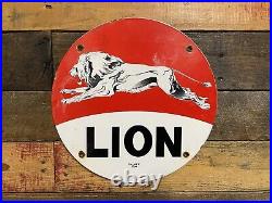 Vintage Lion Porcelain Sign Gas & Oil Repair Garage Mechanic Advertising Lube
