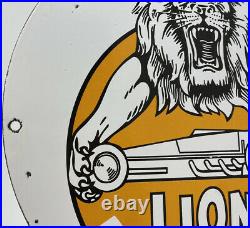 Vintage Lions Racing Drag Strip Porcelain Sign Gas Oil Ford Chevrolet Mopar