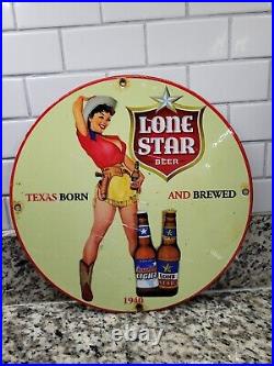 Vintage Lone Star Beer Porcelain Sign Texas Bottle Beverage Gas Oil Bar Lager