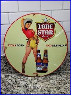 Vintage Lone Star Beer Porcelain Sign Texas Bottle Beverage Gas Oil Bar Lager