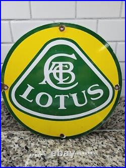 Vintage Lotus Porcelain Sign Auto England Car Dealer Gas Oil Service Man Cave