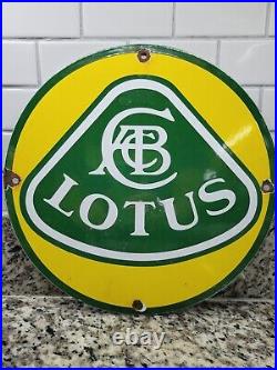 Vintage Lotus Porcelain Sign Auto England Car Dealer Gas Oil Service Man Cave