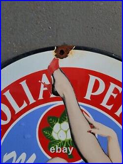 Vintage Magnolia Petroleum Porcelain Sign Art Deco Girl Old Gas Oil Advertising