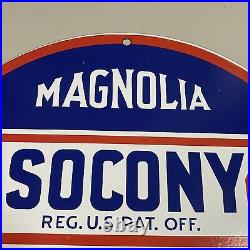 Vintage Magnolia Porcelain Sign Gas Motor Oil Socony Petrol Lubricant Pump Plate