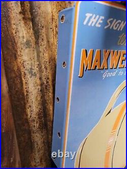 Vintage Maxwell Coffee Porcelain Sign Flange Gas Oil Service Beverage Food Soda