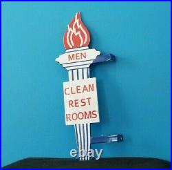 Vintage Mens Standard Gasoline Porcelain Gas Service Torch Restroom Flange Sign