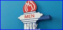 Vintage Mens Standard Gasoline Porcelain Gas Service Torch Restroom Flange Sign