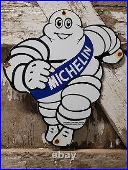 Vintage Michelin Man Porcelain Sign 16 Tire Auto Gas Oil Service Advertising
