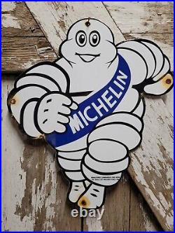 Vintage Michelin Man Porcelain Sign 16 Tire Auto Gas Oil Service Advertising Us