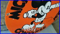 Vintage Mickey Mouse Porcelain Gas Pump Walt Disney Converse Baseball Shoes Sign