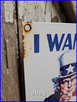 Vintage Military Porcelain Sign I Want You To Enlist Us Army Oil Gas Soldier